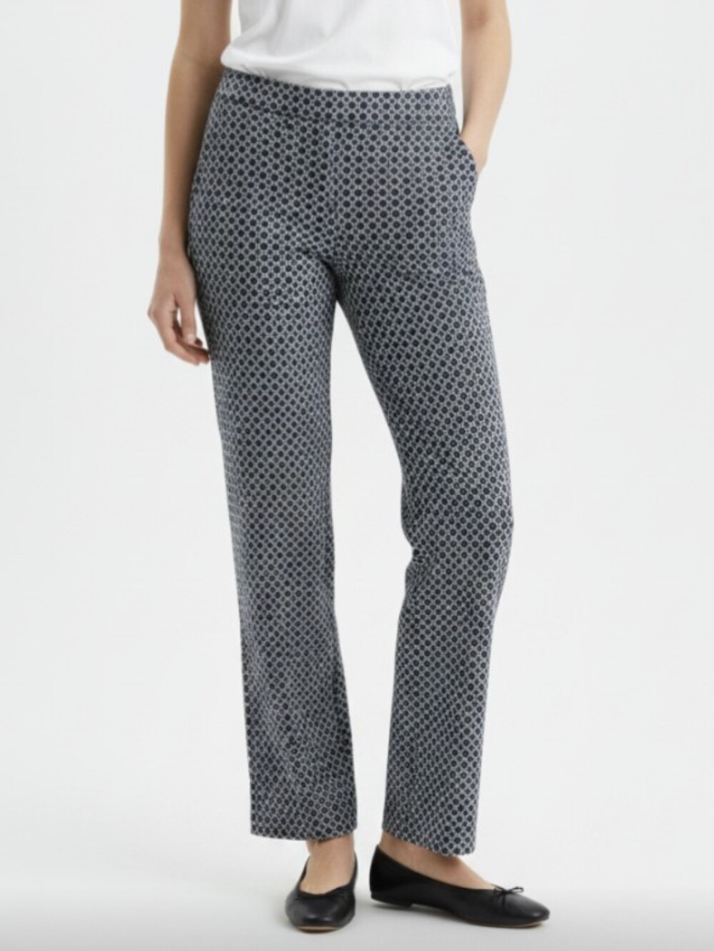HILARY RADLEY! ORNATE MICROPRINT, BLACK & WHITE STRETCH MIDRISE PANTS! SZ 8